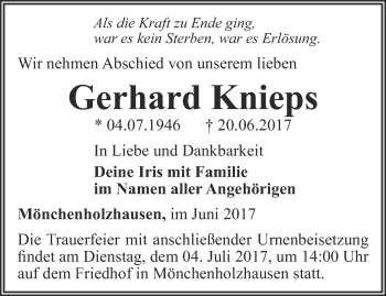 Traueranzeige von Gerhard Knieps von Thüringer Allgemeine, Thüringische Landeszeitung