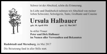 Traueranzeige von Ursula Halbauer von Ostthüringer Zeitung