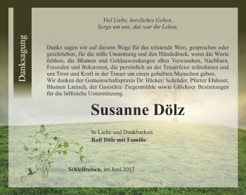 Traueranzeige von Susanne Dölz von Ostthüringer Zeitung