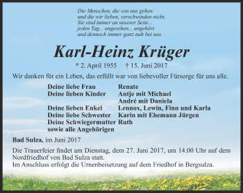 Traueranzeige von Karl-Heinz Krüger von Thüringer Allgemeine, Thüringische Landeszeitung