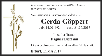 Traueranzeige von Gerda Göppert von Thüringer Allgemeine, Thüringische Landeszeitung