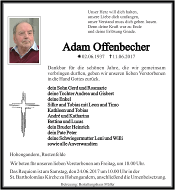 Traueranzeige von Adam Offenbecher von Thüringer Allgemeine