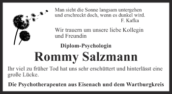 Traueranzeige von Rommy Salzmann von Thüringer Allgemeine, Thüringische Landeszeitung