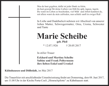 Traueranzeige von Marie Scheibe von Thüringer Allgemeine, Thüringische Landeszeitung