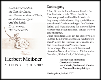 Traueranzeige von Herbert Meißner von Thüringer Allgemeine