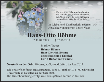 Traueranzeige von Hans-Otto Böhme