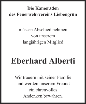 Traueranzeige von Eberhard Alberti von Ostthüringer Zeitung