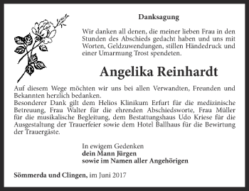 Traueranzeige von Angelika Reinhardt von Thüringer Allgemeine