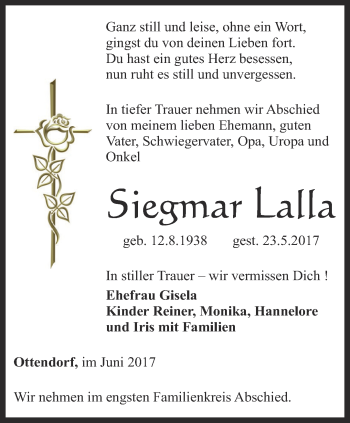 Traueranzeige von Siegmar Lalla von Ostthüringer Zeitung