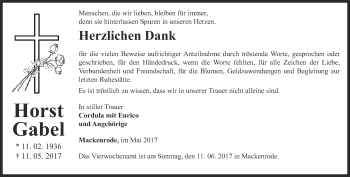 Traueranzeige von Horst Gabel von Thüringer Allgemeine