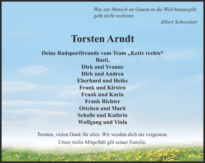  Traueranzeige für Torsten Arndt vom 25.07.2017 aus Thüringer Allgemeine