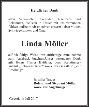 Traueranzeige von Linda Möller von Thüringer Allgemeine