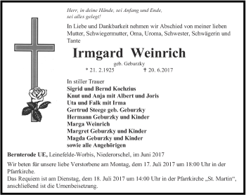 Traueranzeige von Irmgard Weinrich von Thüringer Allgemeine