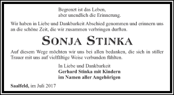 Traueranzeige von Sonja Stinka