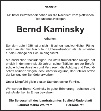 Traueranzeige von Bernd Kaminsky