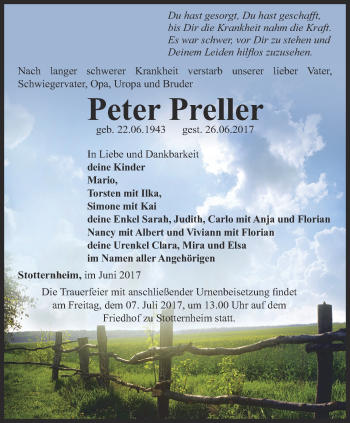 Traueranzeige von Peter Preller