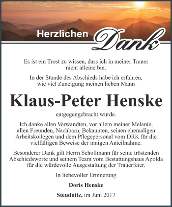 Traueranzeige von Klaus-Peter Henske von Ostthüringer Zeitung, Thüringische Landeszeitung