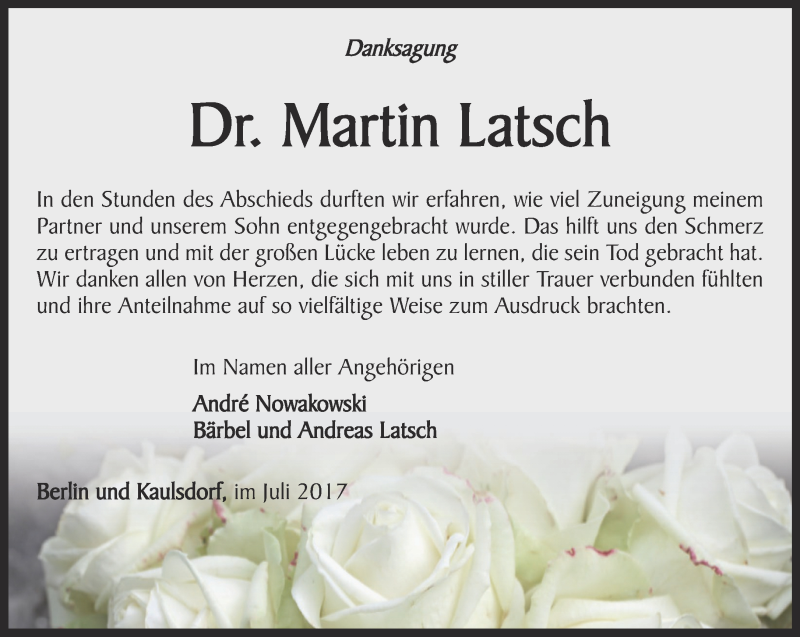  Traueranzeige für Martin Latsch vom 15.07.2017 aus Ostthüringer Zeitung