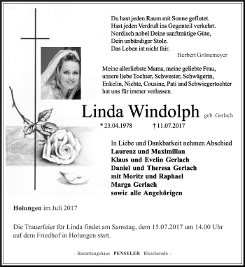 Traueranzeige von Linda Windolph von Thüringer Allgemeine