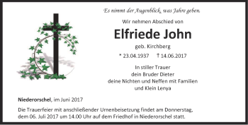 Traueranzeige von Elfriede John von Thüringer Allgemeine
