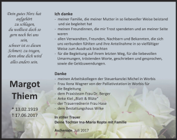 Traueranzeige von Margot Thiem von Thüringer Allgemeine