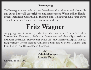 Traueranzeige von Fritz Wagner