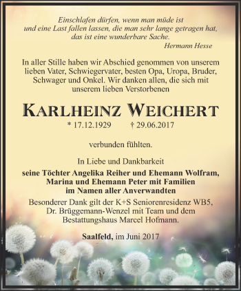 Traueranzeige von Karlheinz Weichert