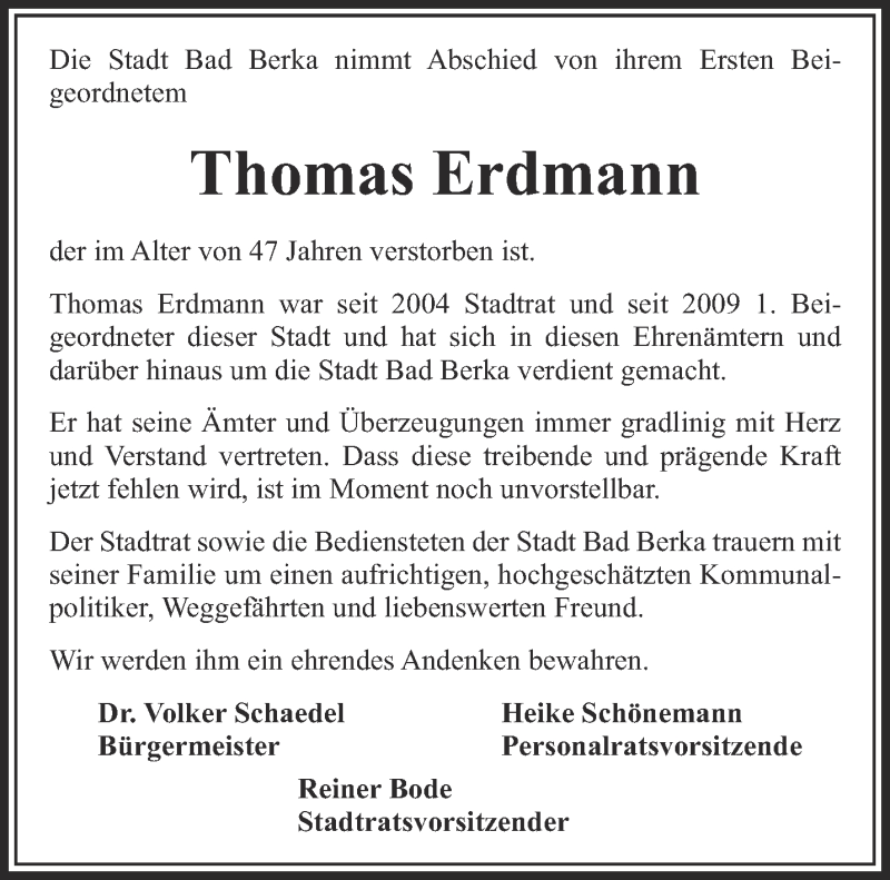  Traueranzeige für Thomas Erdmann vom 13.07.2017 aus Thüringer Allgemeine, Thüringische Landeszeitung