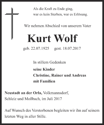 Traueranzeige von Kurt Wolf