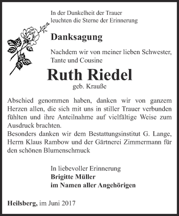 Traueranzeige von Ruth Riedel