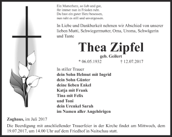 Traueranzeige von Thea Zipfel