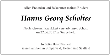 Traueranzeige von Hanns Georg Scholtes von Ostthüringer Zeitung