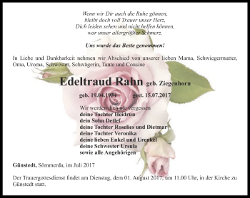 Traueranzeige von Edeltraud Rahn von Thüringer Allgemeine