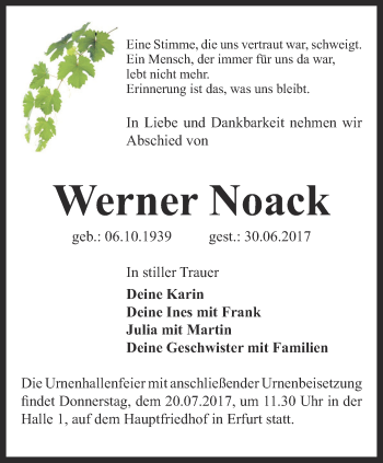 Traueranzeige von Werner Noack