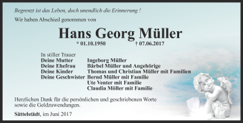 Traueranzeige von Hans Georg Müller von Thüringer Allgemeine, Thüringische Landeszeitung