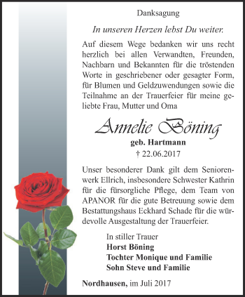 Traueranzeige von Annelie Böning von Thüringer Allgemeine