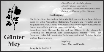 Traueranzeige von Günter Mey von Thüringer Allgemeine, Thüringische Landeszeitung