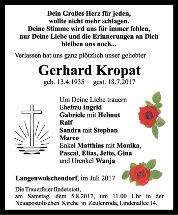 Traueranzeige von Gerhard Kropat von Ostthüringer Zeitung