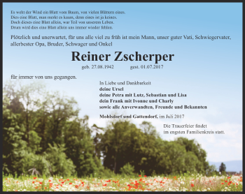 Traueranzeige von Reiner Zscherper