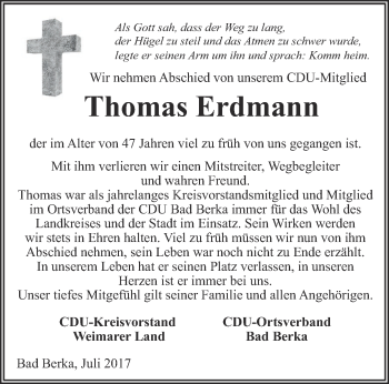Traueranzeige von Thomas Erdmann von Thüringer Allgemeine, Thüringische Landeszeitung