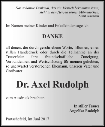 Traueranzeige von Axel Rudolph von Ostthüringer Zeitung