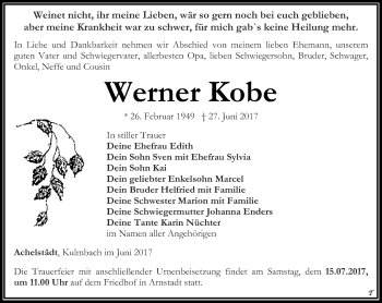 Traueranzeige von Werner Kobe von Thüringer Allgemeine