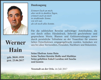 Traueranzeige von Werner Hain