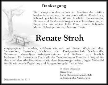 Traueranzeige von Renate Stroh von Thüringer Allgemeine, Thüringische Landeszeitung