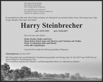 Traueranzeige von Harry Steinbrecher von Thüringer Allgemeine