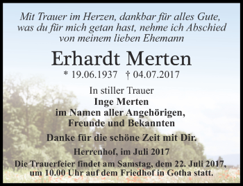 Traueranzeige von Erhardt Merten von Ostthüringer Zeitung, Thüringische Landeszeitung