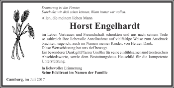 Traueranzeige von Horst Engelhardt von Ostthüringer Zeitung, Thüringische Landeszeitung