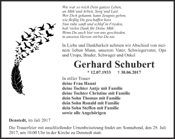 Traueranzeige von Gerhard Schubert von Thüringer Allgemeine, Thüringische Landeszeitung