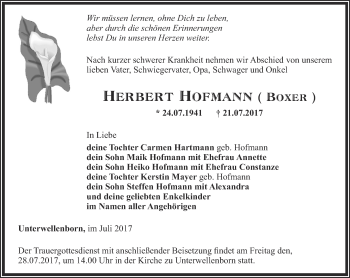 Traueranzeige von Herbert Hofmann