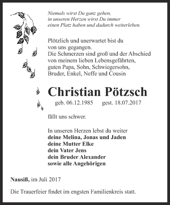 Traueranzeige von Christian Pötzsch von Thüringer Allgemeine